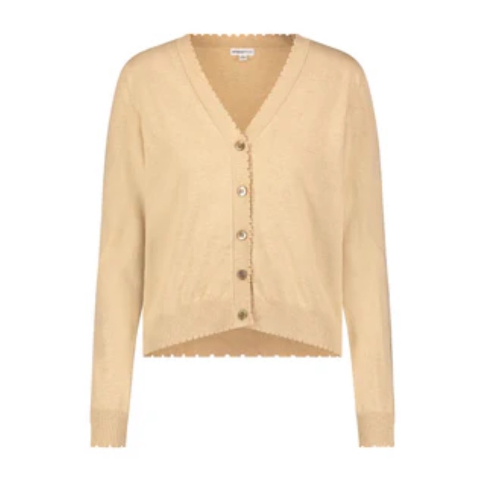 Minnie Rose Cotton Cashmere Frayed Cream Cardigan Sweater